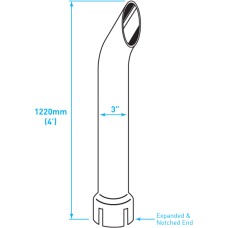 Exhaust Chrome Stack / Curved / Expanded Notched End / 3" x 48"